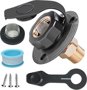 RV City Water Fill Inlet Connection With Check Valve Flange Brass Hose Connector